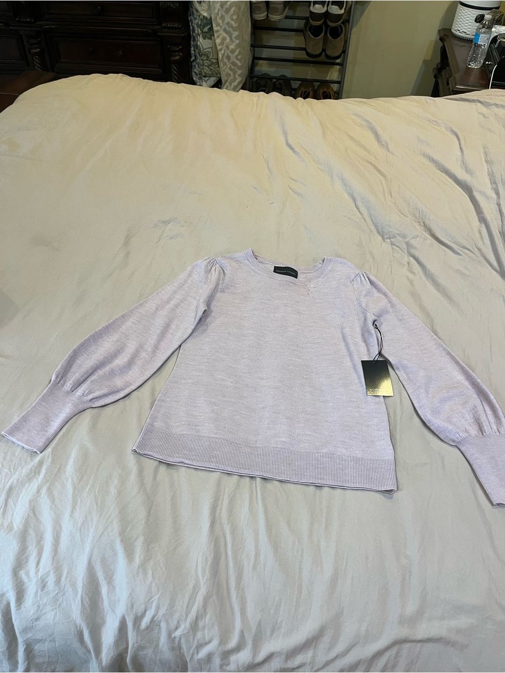 Adrienne Vittadini Light Lavender Crewneck Puff-Sleeve Sweater